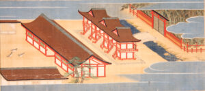 応神天皇陵後円部に社殿が建っている様子が映されています。