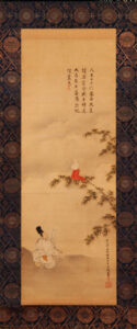 竹の葉の上にのられた八幡様が現れた様子が描かれています。